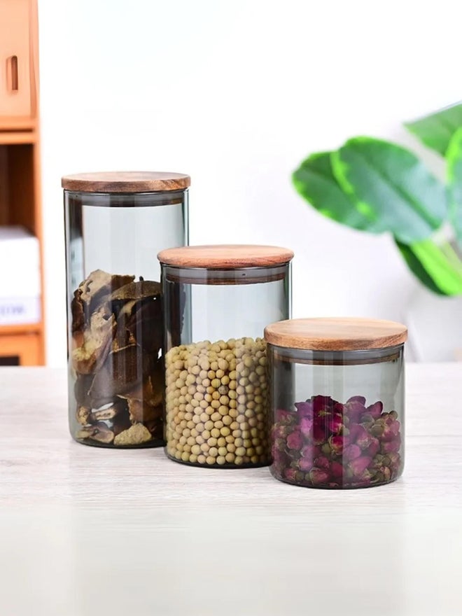 1CHASE 2-Piece Borosilicate Glass Storage Jar, Smoky Grey 1300 ML - Image 4